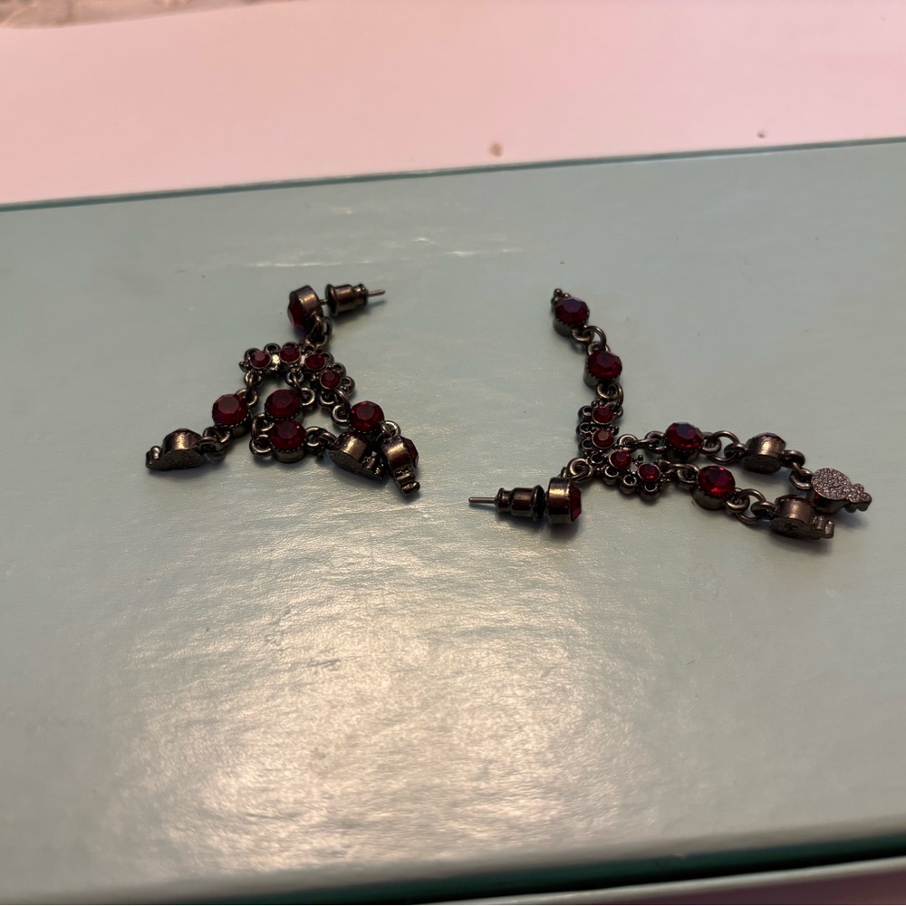 Vintage-Style Red Crystal Dangle Earrings